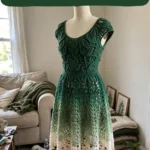 Green gradient fairy dress with leaf lace