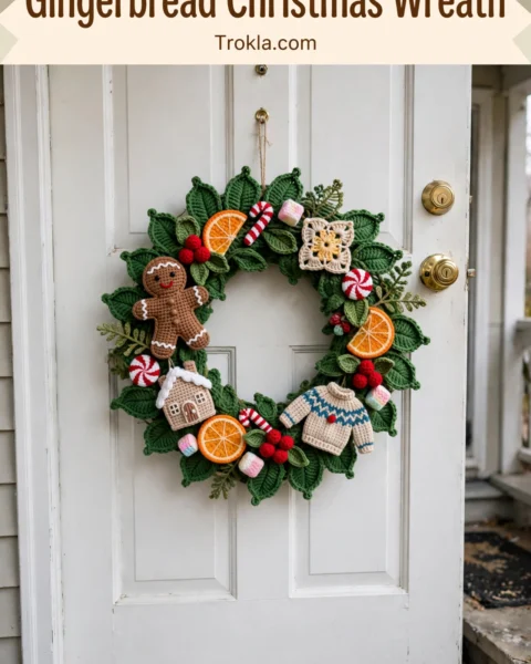 Gingerbread Christmas Wreath Free Crochet Pattern