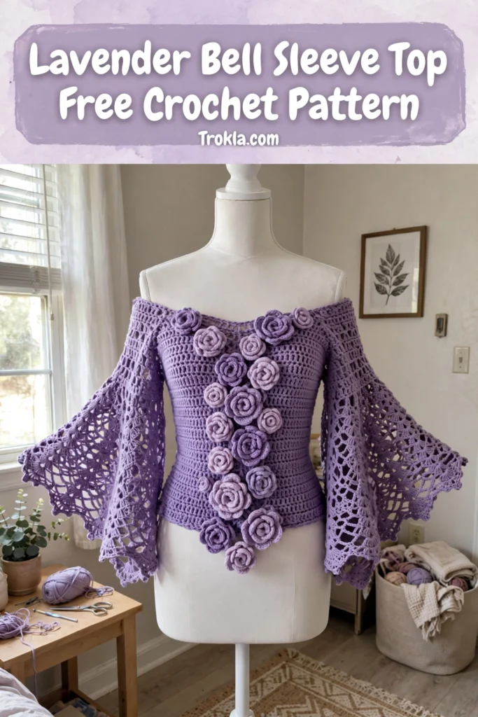 Lavender bell sleeve crochet top