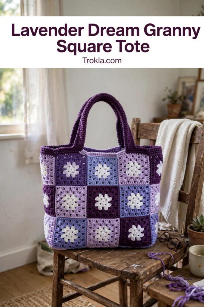 Dreamy lavender granny square tote bag