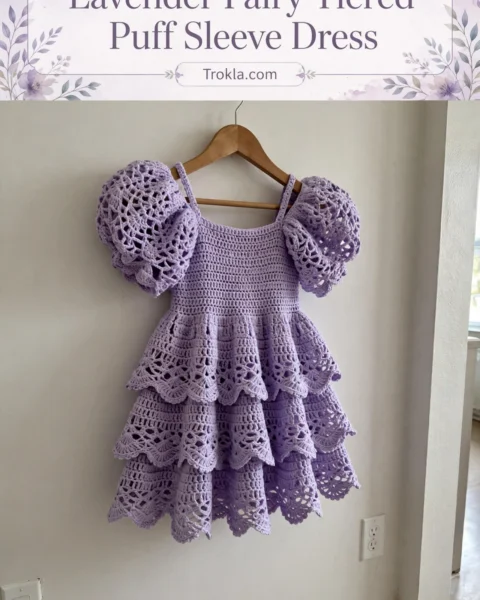 Lavender Fairy Tiered Puff Sleeve Dress Free Crochet Pattern