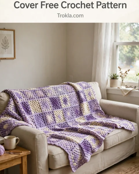 Lavender Granny Square Sofa Cover Free Crochet Pattern