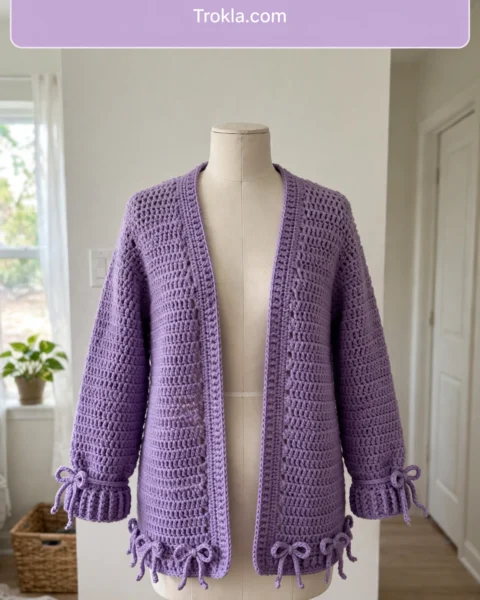 Lilac Purple Bow Cardigan Free Crochet Pattern