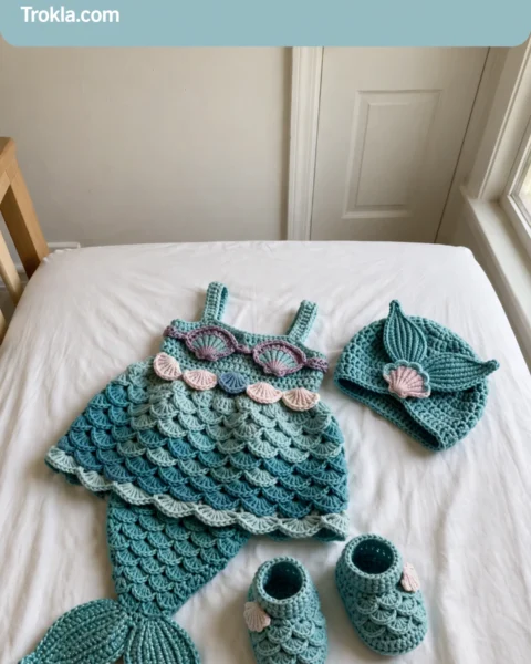 Little Mermaid Baby Dress Set Free Crochet Pattern