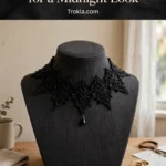 Black gothic lace choker with beaded points