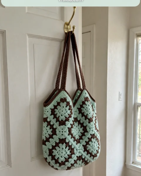 Mint Chocolate Granny Square Tote Free Crochet Pattern