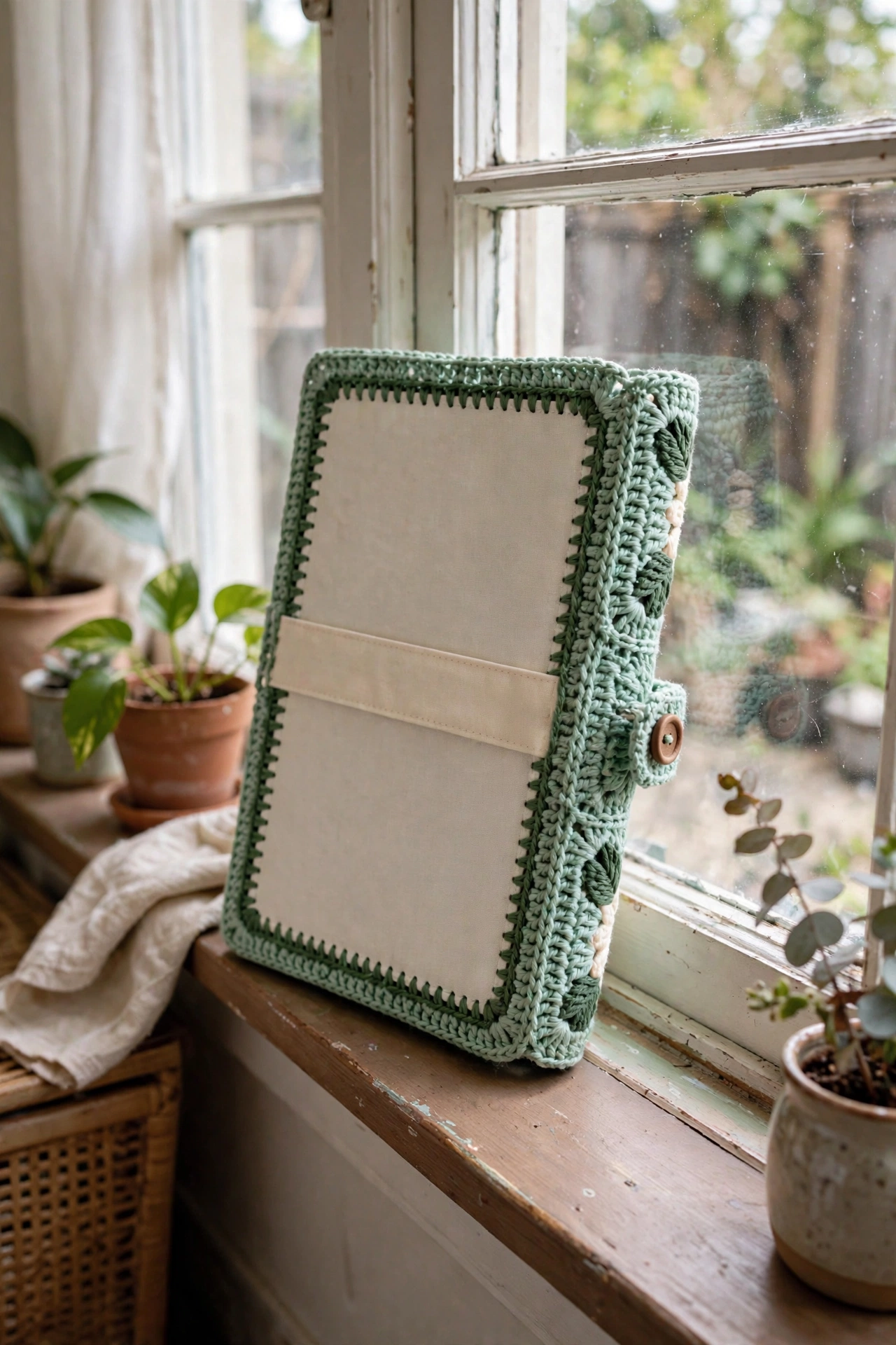 Daisy motifs on mint notebook cover
