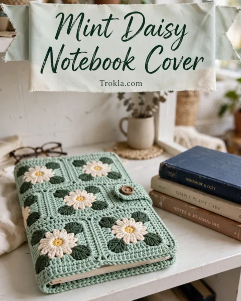 Fresh Mint Daisy Notebook Cover Free Crochet Pattern