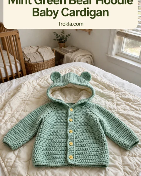 Mint Green Bear Hoodie Baby Cardigan Free Crochet Pattern