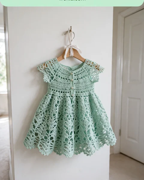 Mint Green Lacy Baby Dress Free Crochet Pattern