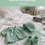 Mint green newborn sweater set with cardigan, bonnet and booties
