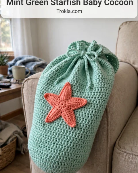 Mint Green Starfish Baby Cocoon Free Crochet Pattern