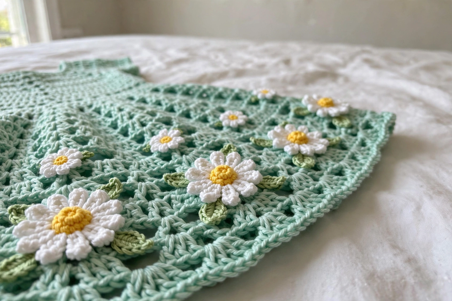 Mint daisy dress on hanger