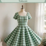 Mint sage checkered crochet dress