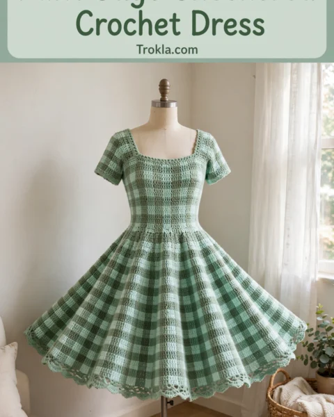 Mint Sage Checkered Crochet Dress Free Crochet Pattern