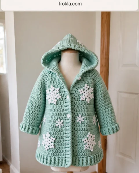 Mint Snowflake Hooded Coat Free Crochet Pattern