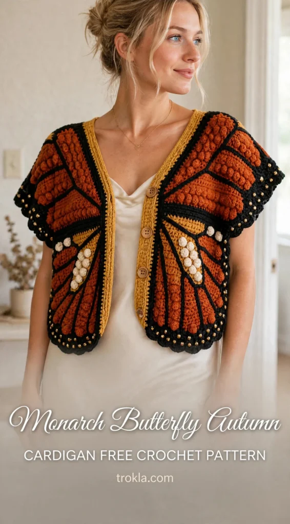Monarch Butterfly Autumn Cardigan Free Crochet Pattern