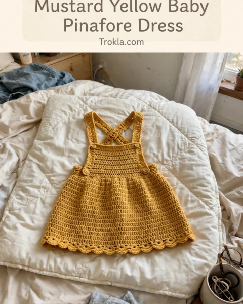 Mustard Yellow Baby Pinafore Dress Free Crochet Pattern