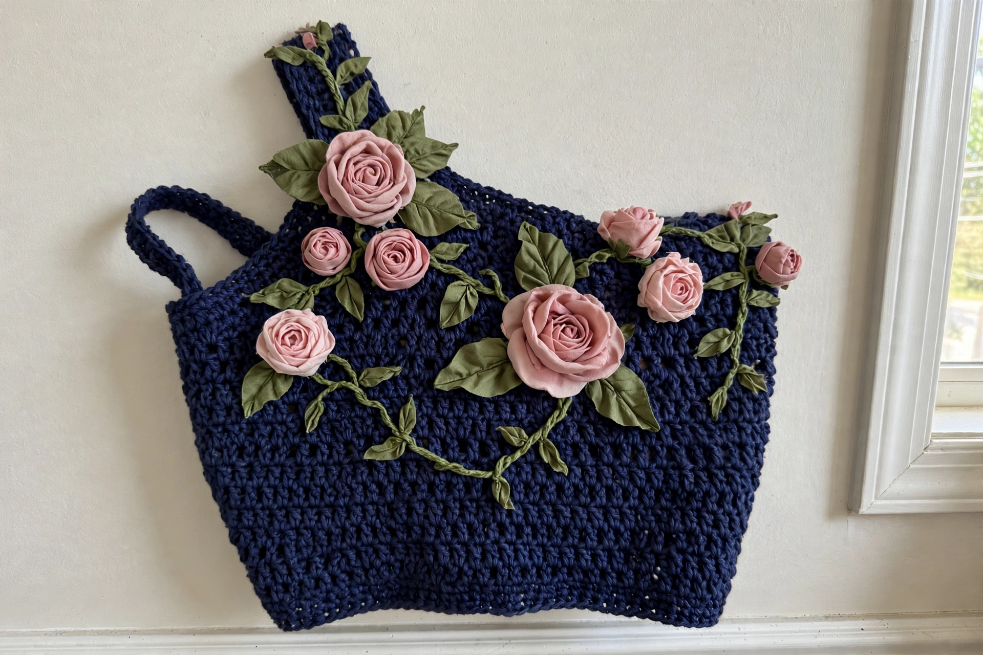 One shoulder top floral appliques