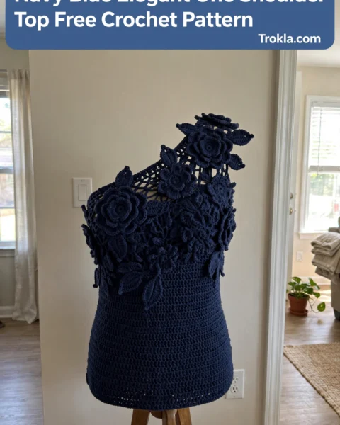 Navy Blue Elegant One Shoulder Top Free Crochet Pattern