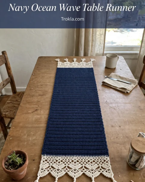 Navy Blue Ocean Wave Border Table Runner Free Crochet Pattern