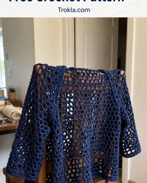 Navy Open Weave Shrug Free Crochet Pattern