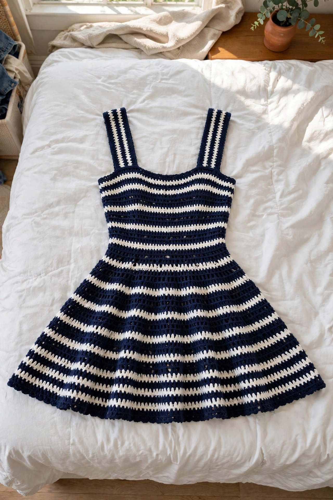 Fitted bodice with sailor stripes