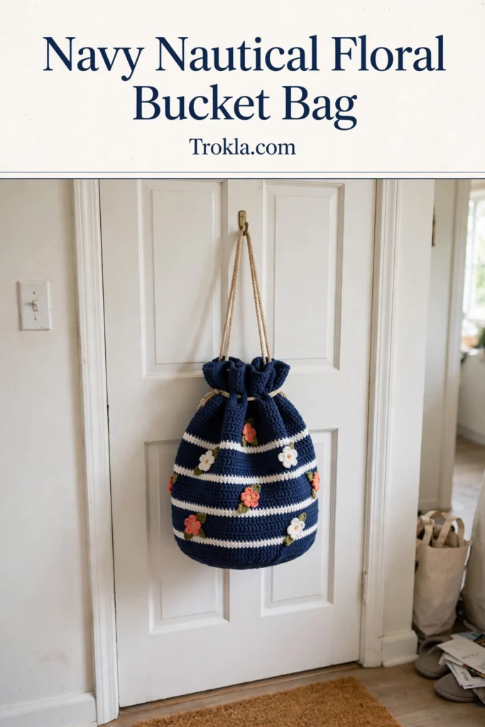 Navy nautical floral bucket bag