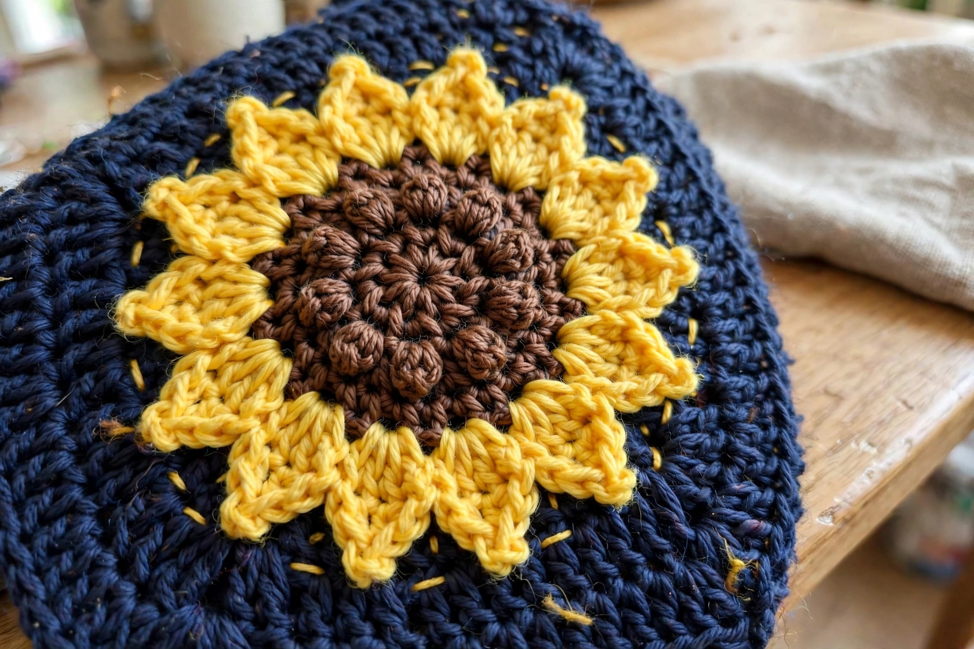 Close-up of the sunflower applique