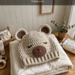 Neutral teddy bear baby beanie