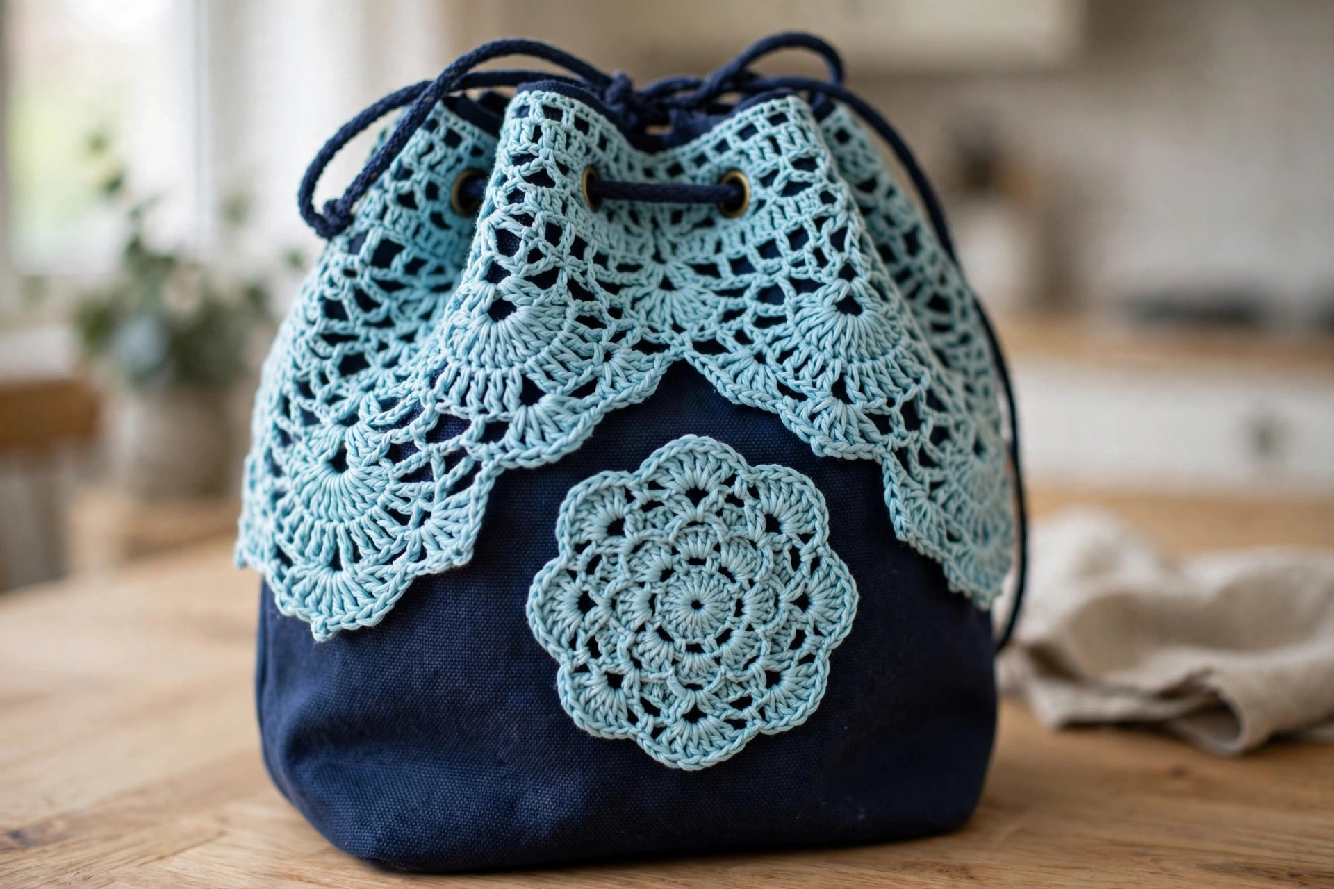 Lace overlay detail with medallion