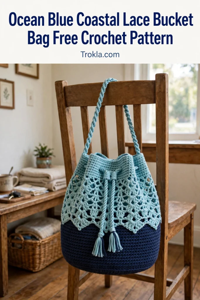 Ocean blue coastal lace bucket bag