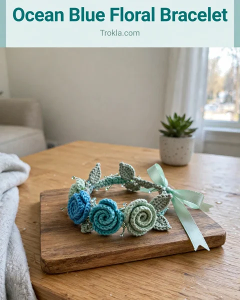 Ocean Blue Floral Bracelet Free Crochet Pattern