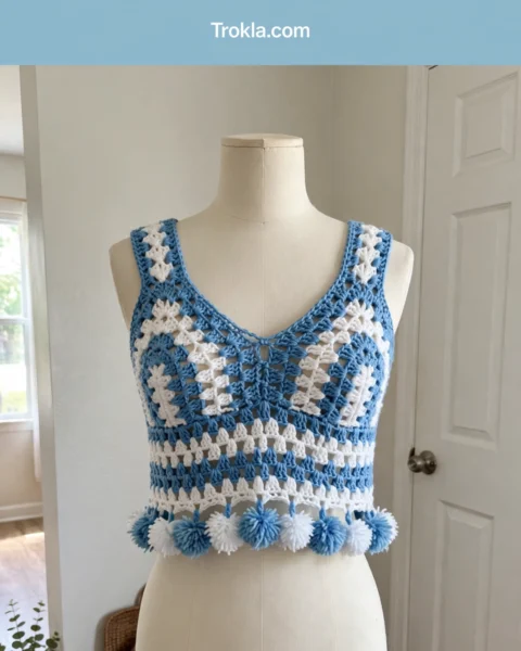Ocean Breeze Pompom Top Free Crochet Pattern