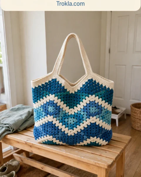 Ocean Wave Granny Square Tote Free Crochet Pattern
