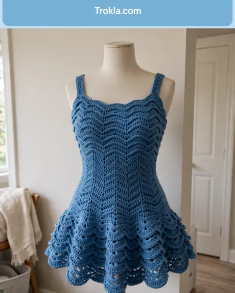 Ocean Wave Peplum Dress Free Crochet Pattern