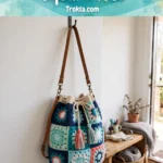Ocean waves granny square tote bag