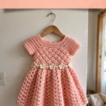 Peach blossom crochet toddler dress with flower appliques