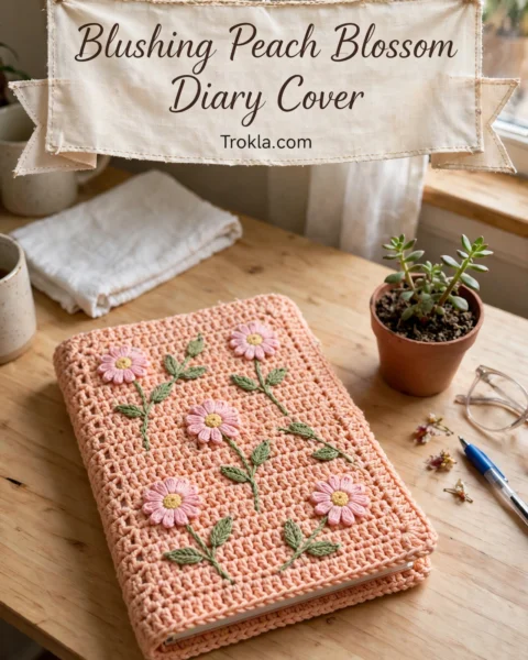 Blushing Peach Blossom Diary Cover Free Crochet Pattern
