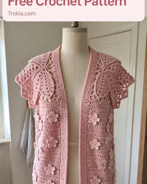 Pink Cherry Blossom Butterfly Cardigan Free Crochet Pattern