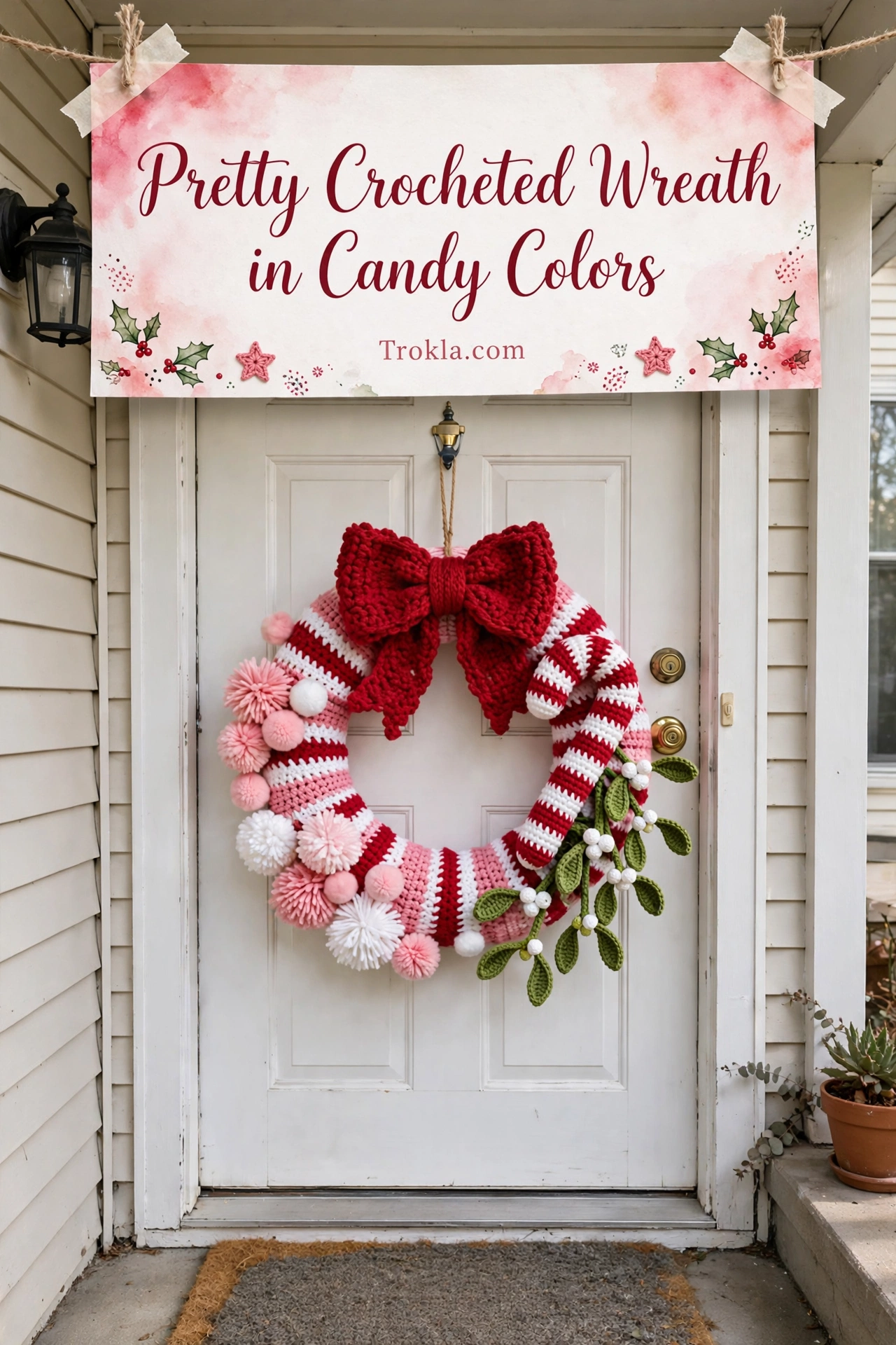 Candy-colored crochet Christmas wreath