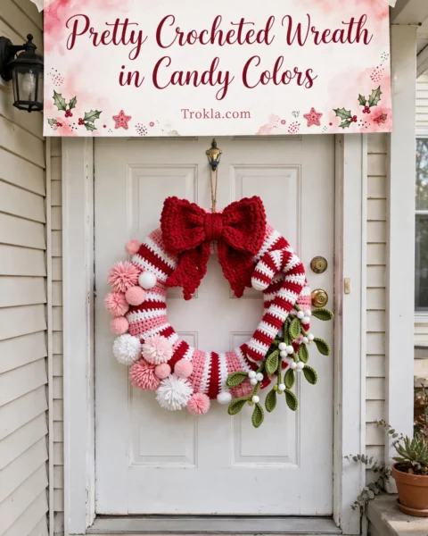 Pretty Crocheted Wreath in Candy Colors Free Crochet Pattern