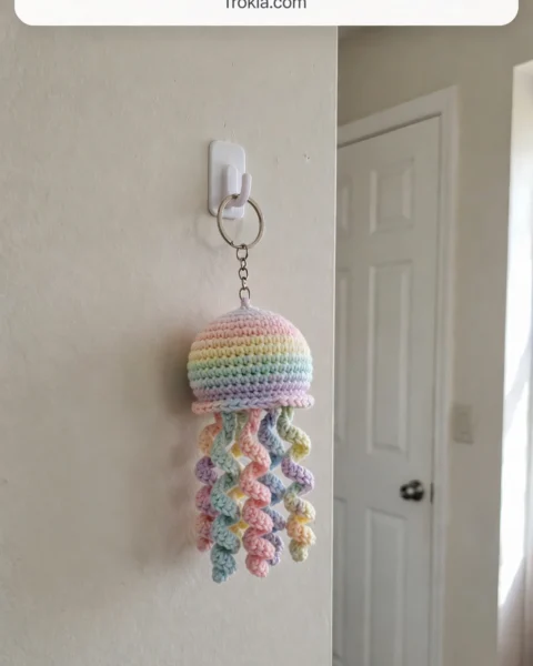 Rainbow Pastel Jellyfish Keychain Free Crochet Pattern