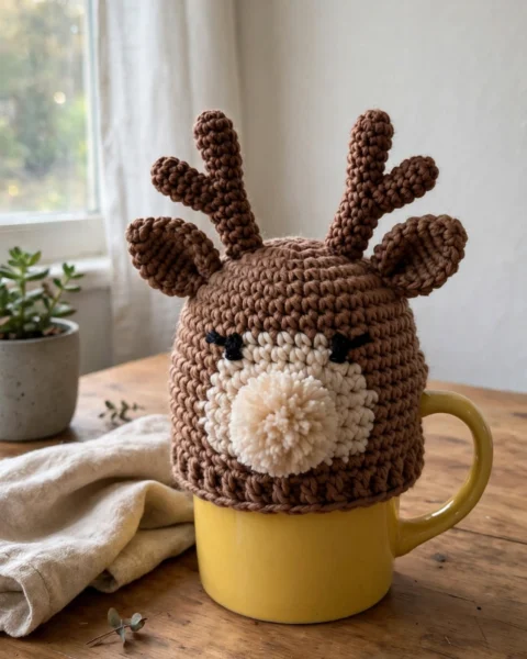 Reindeer Mug Cover Free Crochet Pattern