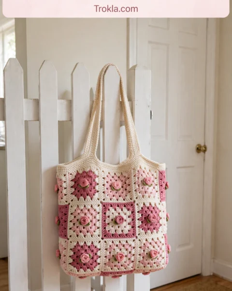 Rose Garden Granny Square Tote Free Crochet Pattern