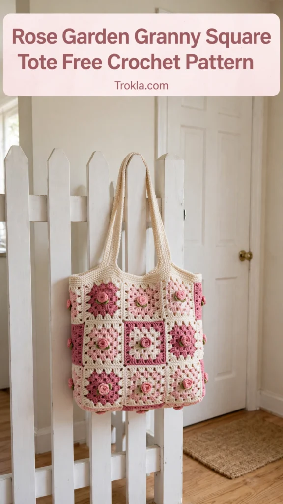 Rose garden granny square tote
