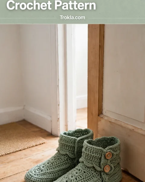Sage Green Boho Button Slipper Boots Free Crochet Pattern