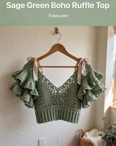 Sage Green Boho Ruffle Top Free Crochet Pattern