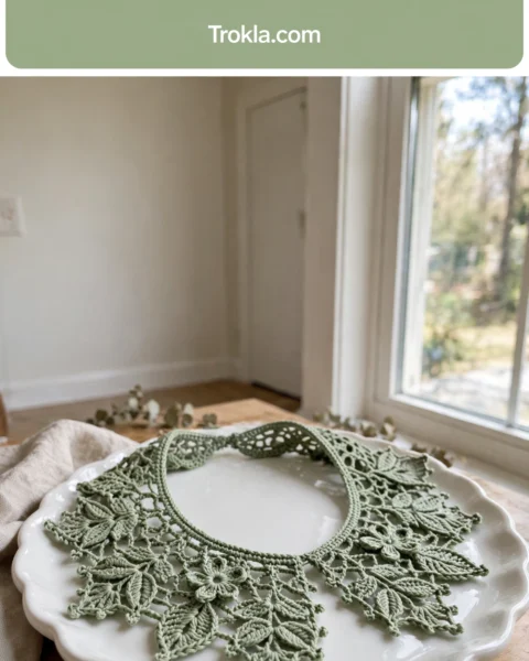 Sage Green Botanical Lace Collar Free Crochet Pattern