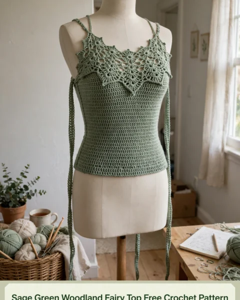 Sage Green Woodland Fairy Top Free Crochet Pattern